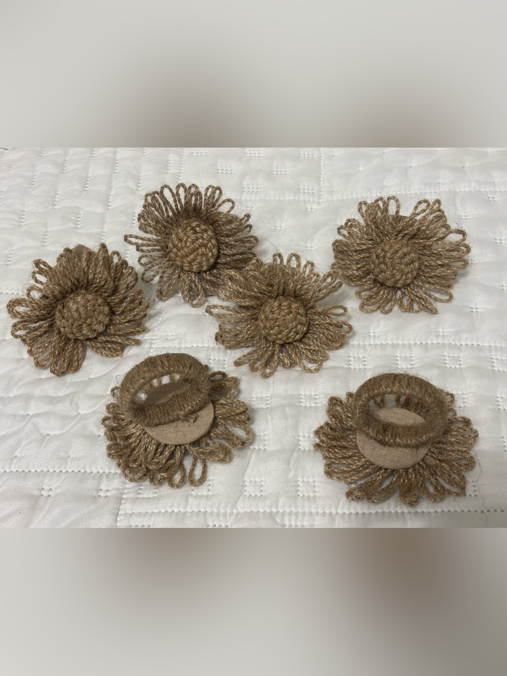 Boho Jute Burlap Flower Napkin Holders Set Of 6 Farmhouse Country Spring